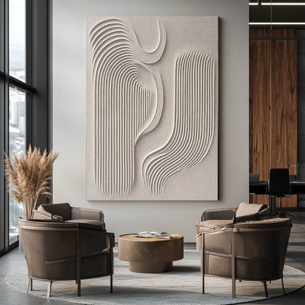 Curved Line Art in Neutral Beige - Modern Abstract Canvas Wall Decor - The Bends - Hues Art Lab