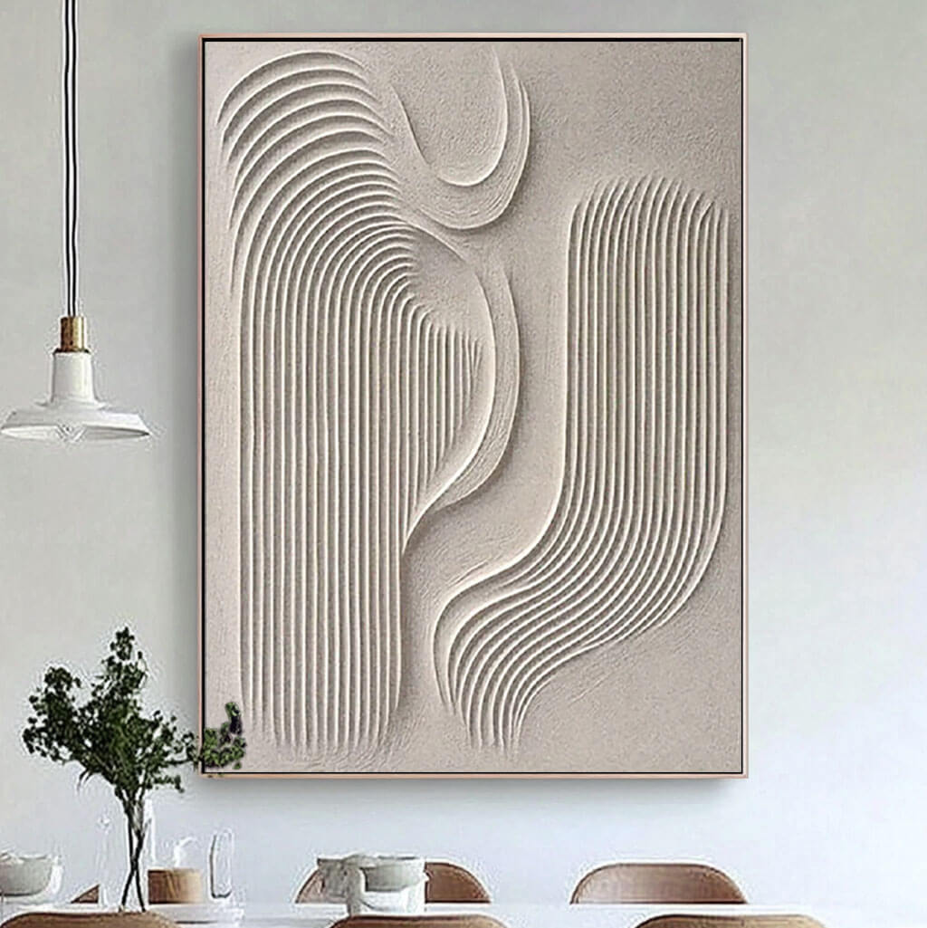 Curved Line Art in Neutral Beige - Modern Abstract Canvas Wall Decor - The Bends - Hues Art Lab