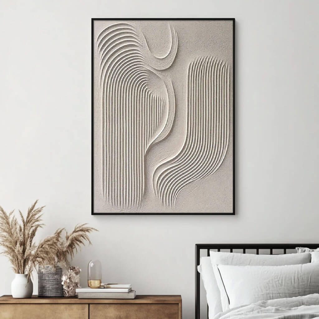 Curved Line Art in Neutral Beige - Modern Abstract Canvas Wall Decor - The Bends - Hues Art Lab