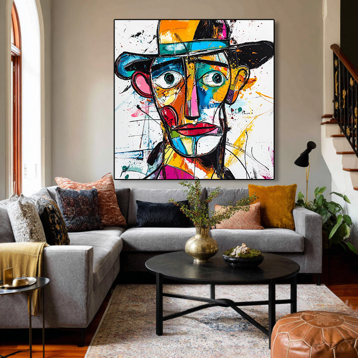 The Deconstructed Gaze modern Picasso style abstract portrait wall art by Hues Art Lab
