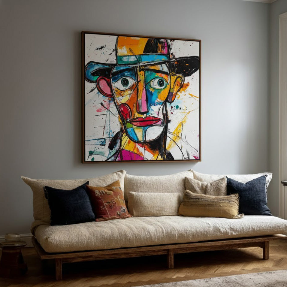 The Deconstructed Gaze close-up of painted portrait lines and bold color blocks