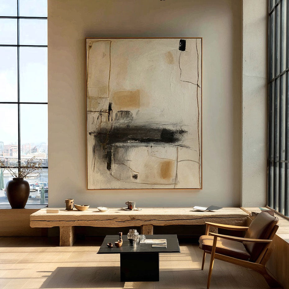 The Draft of Time framed canvas print styled in a neutral modern room