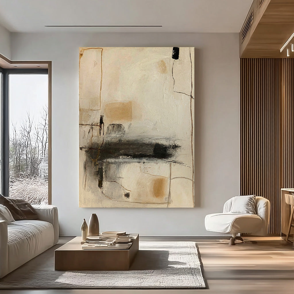 The Draft of Time wabi sabi earth tone line wall art by Hues Art Lab