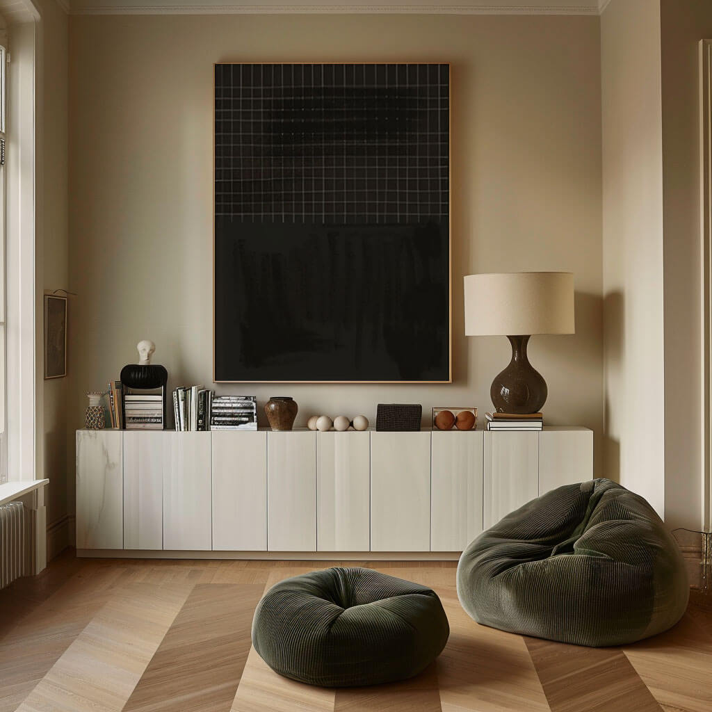 The Gridded Void - Black Large Minimalist Wall Art Painting - Hues Art Lab
