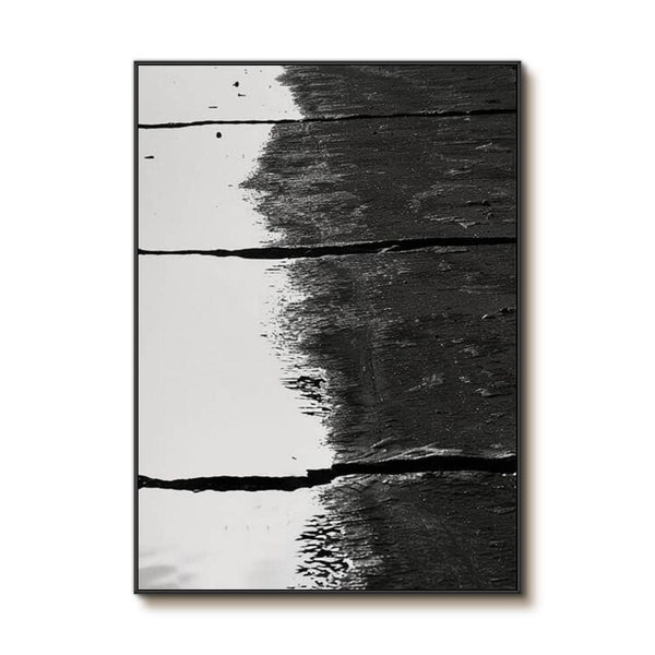 Large Black and White Abstract Textured Wall Art - The Midnight Partition - Hues Art Lab