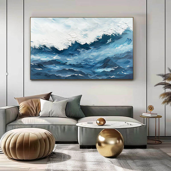 Large Blue Abstract Art Painting - The Ocean - Hues Art Lab