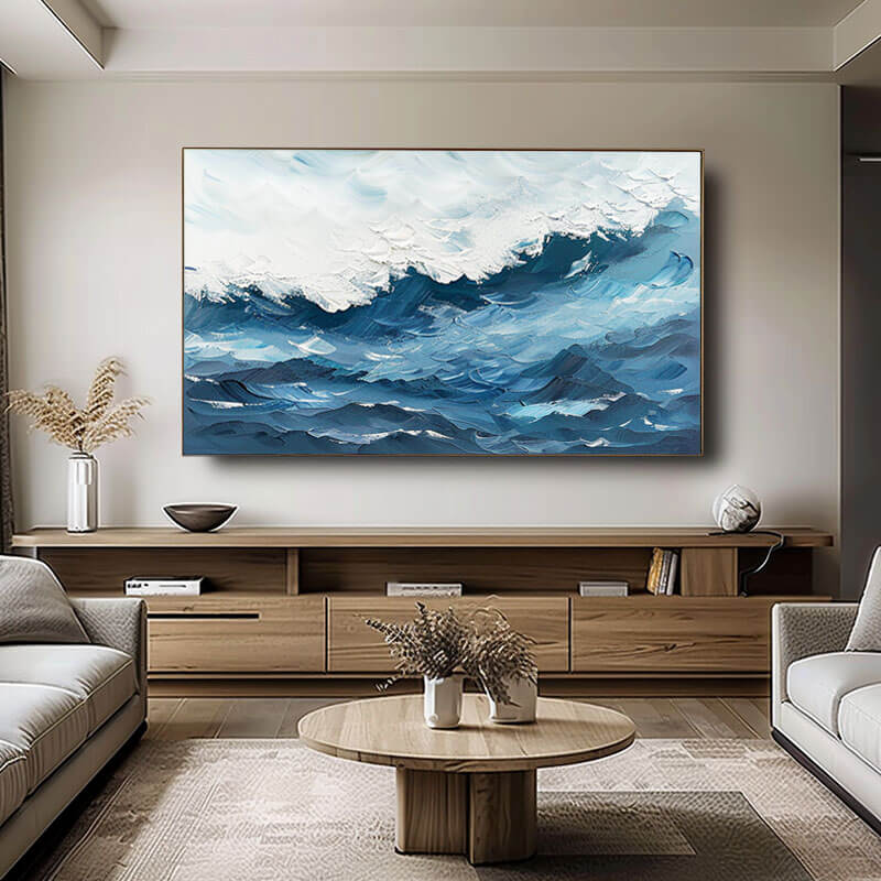 Large Blue Abstract Art Painting - The Ocean - Hues Art Lab