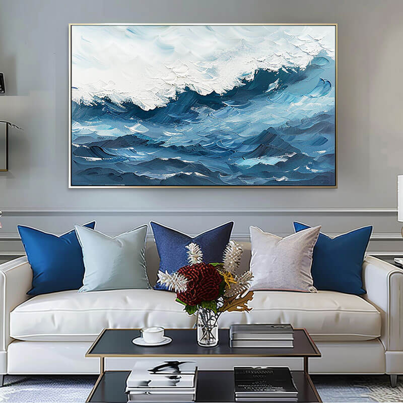 Large Blue Abstract Art Painting - The Ocean - Hues Art Lab