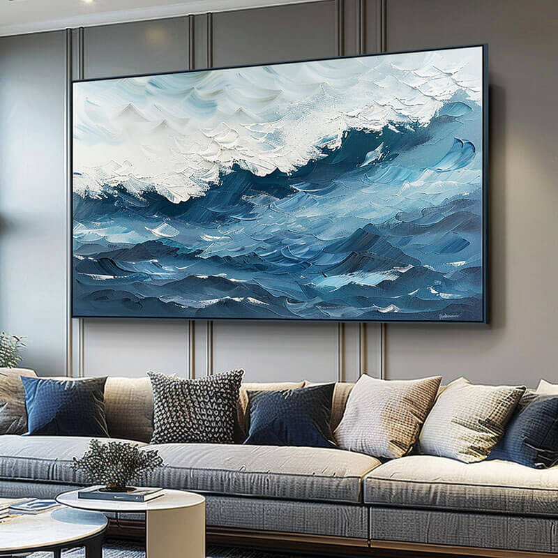 Large Blue Abstract Art Painting - The Ocean - Hues Art Lab