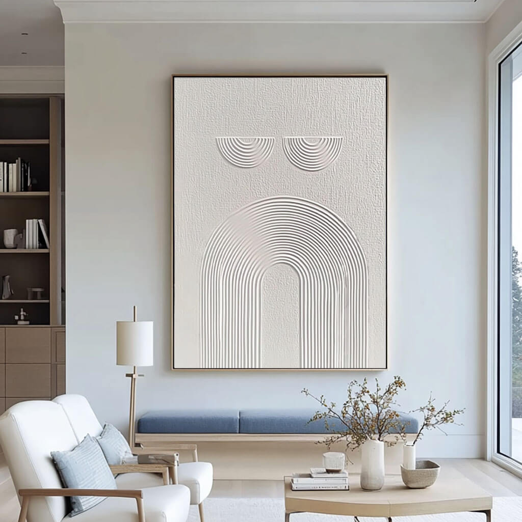 Abstract Minimalist Textured Line Art Painting - Elegant White Wall Decor by HuesArtLab - The Optimist - Hues Art Lab