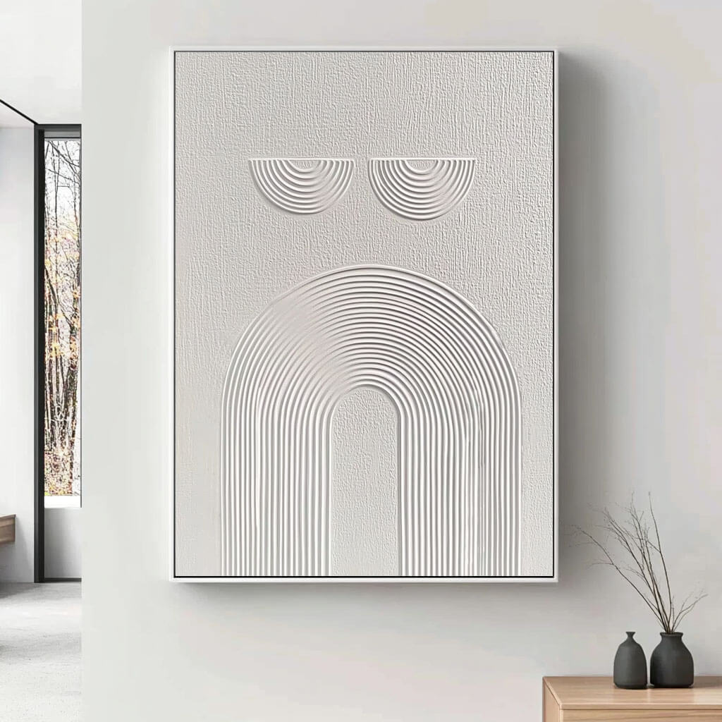 Abstract Minimalist Textured Line Art Painting - Elegant White Wall Decor by HuesArtLab - The Optimist - Hues Art Lab