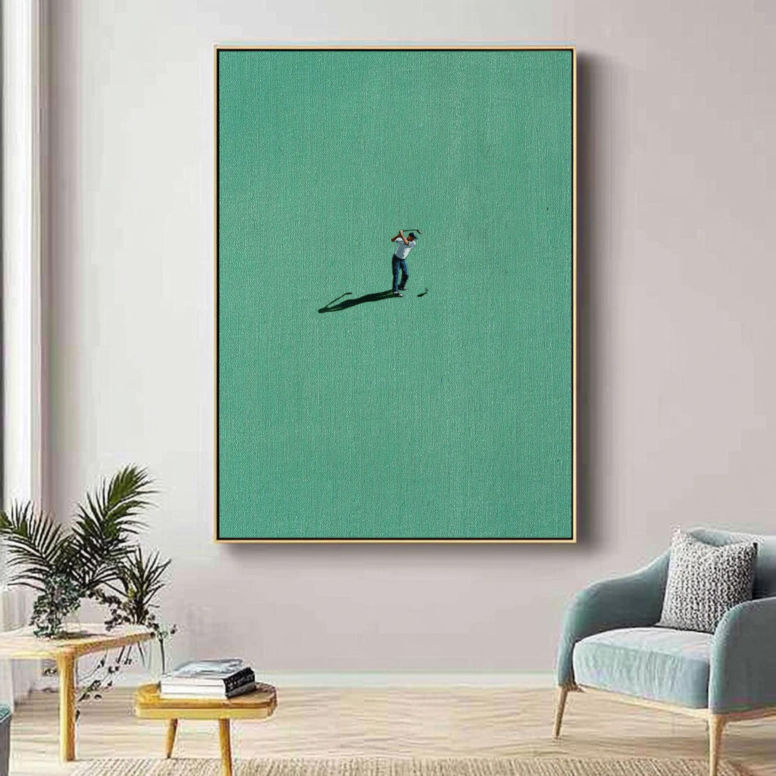 The Solitary Golfer framed golf canvas print styled in a modern room