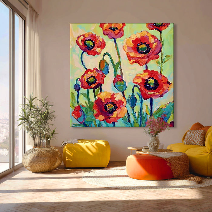The Sweet Rebel high saturation hand painted floral texture wall art by Hues Art Lab