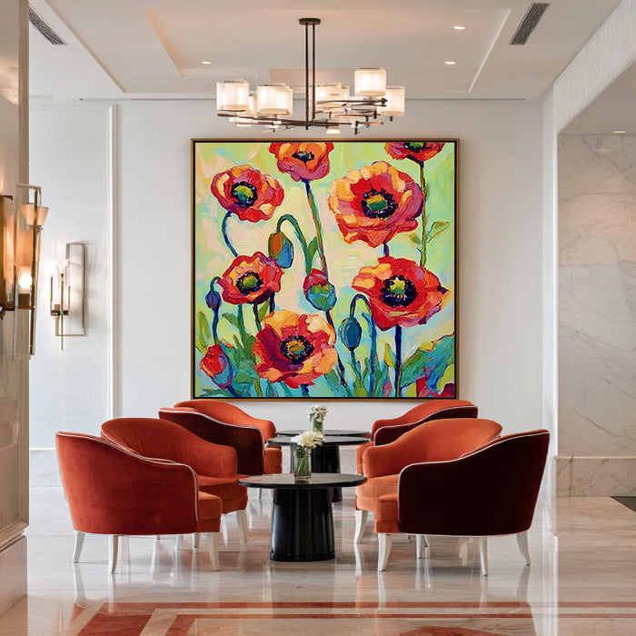 The Sweet Rebel framed floral canvas print styled in a bright modern room