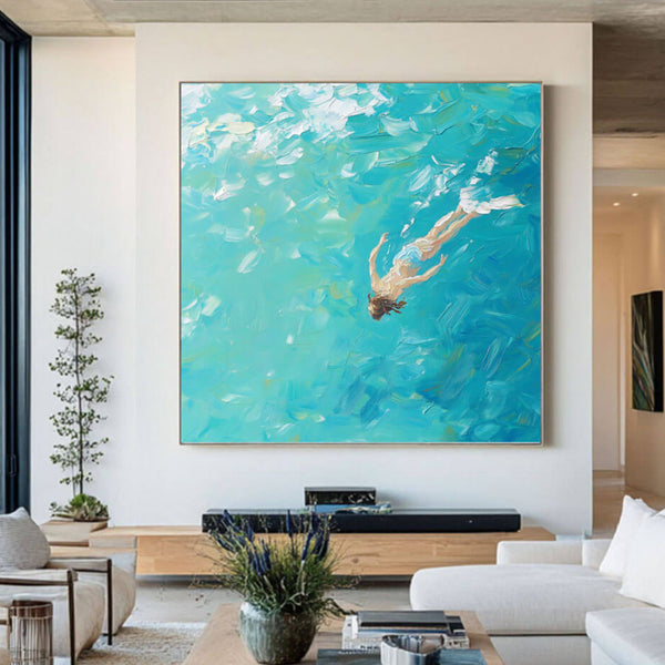 The Swimmer - Contemporary Textured Canvas Art Painting