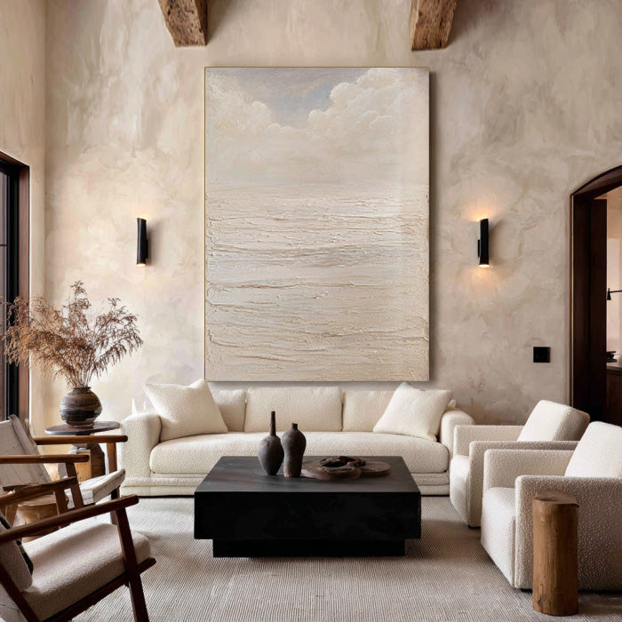 The White Sea large cream abstract wall art for minimalist decor