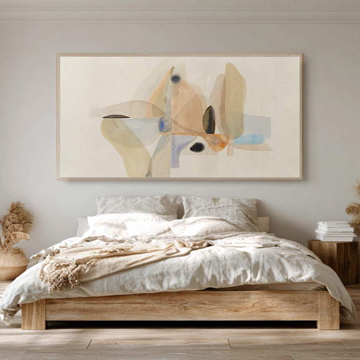 The Zen of Breathing framed ink style canvas print in a tranquil room