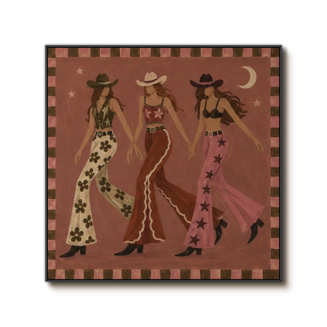folk Western cowgirl wall art on a clean white background