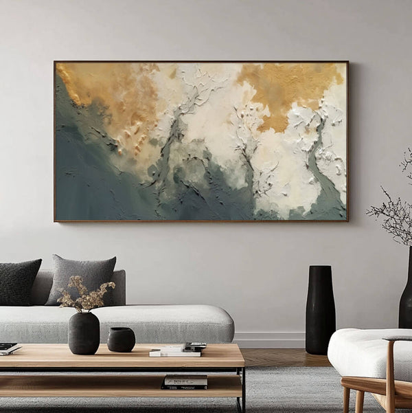 Golden Hues and Neutral Abstract Artwork for Modern Interiors - Trust The Flow - Hues Art Lab