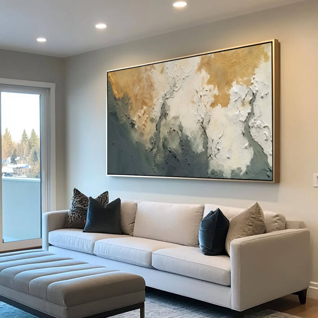 Golden Hues and Neutral Abstract Artwork for Modern Interiors - Trust The Flow - Hues Art Lab