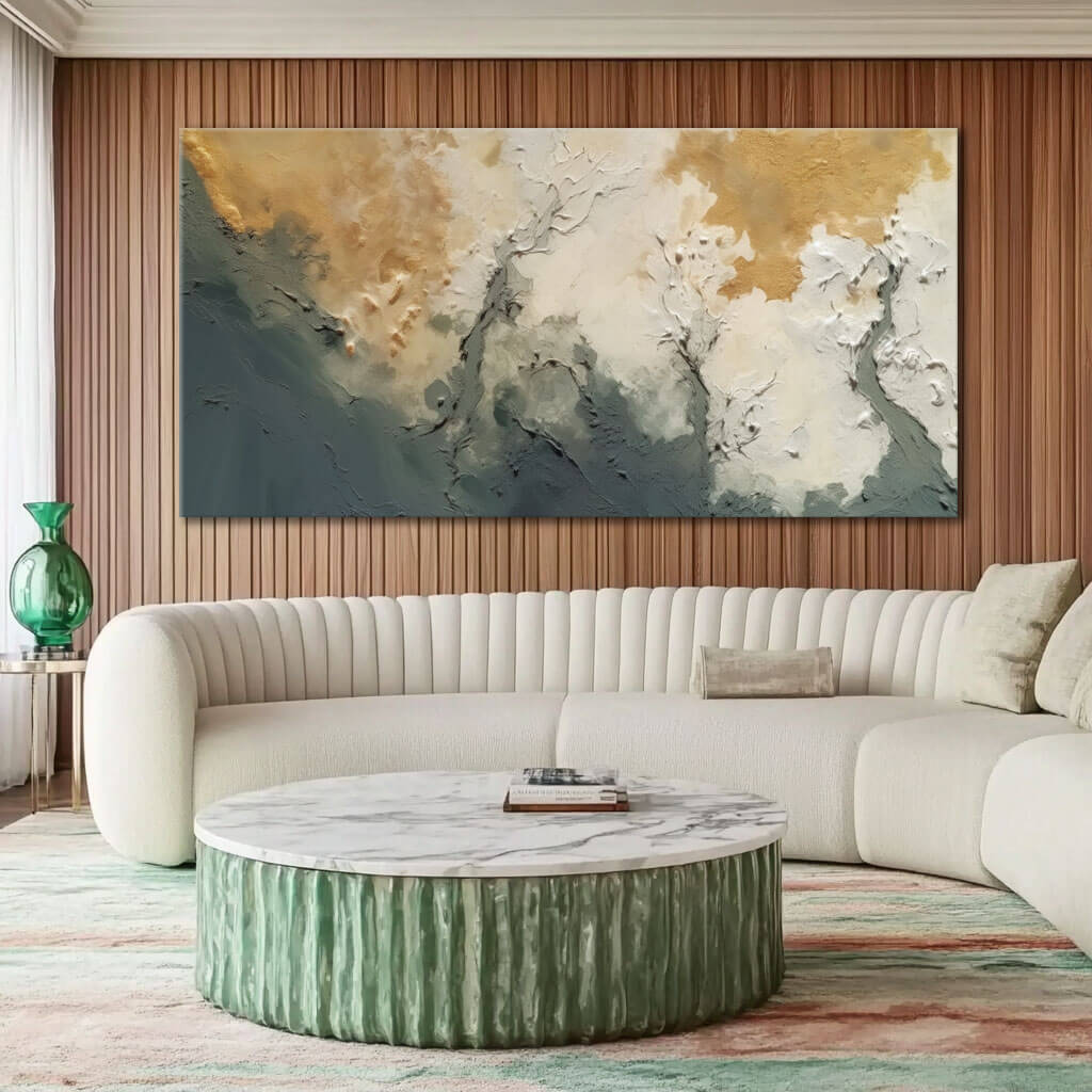 Golden Hues and Neutral Abstract Artwork for Modern Interiors - Trust The Flow - Hues Art Lab