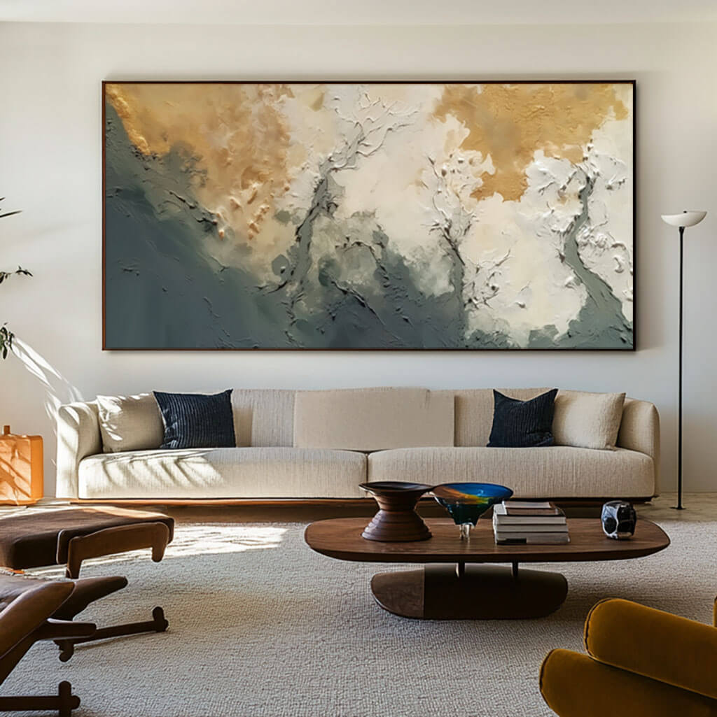 Golden Hues and Neutral Abstract Artwork for Modern Interiors - Trust The Flow - Hues Art Lab