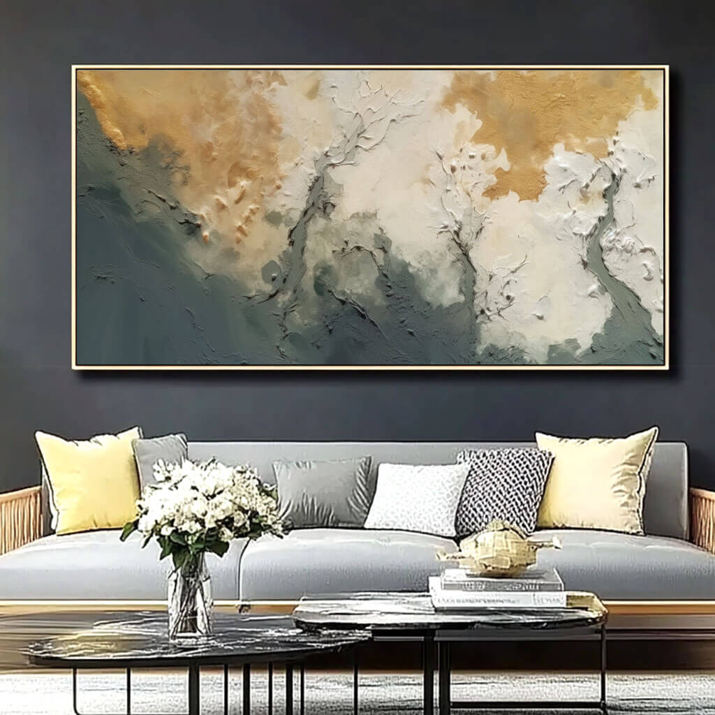 Golden Hues and Neutral Abstract Artwork for Modern Interiors - Trust The Flow - Hues Art Lab