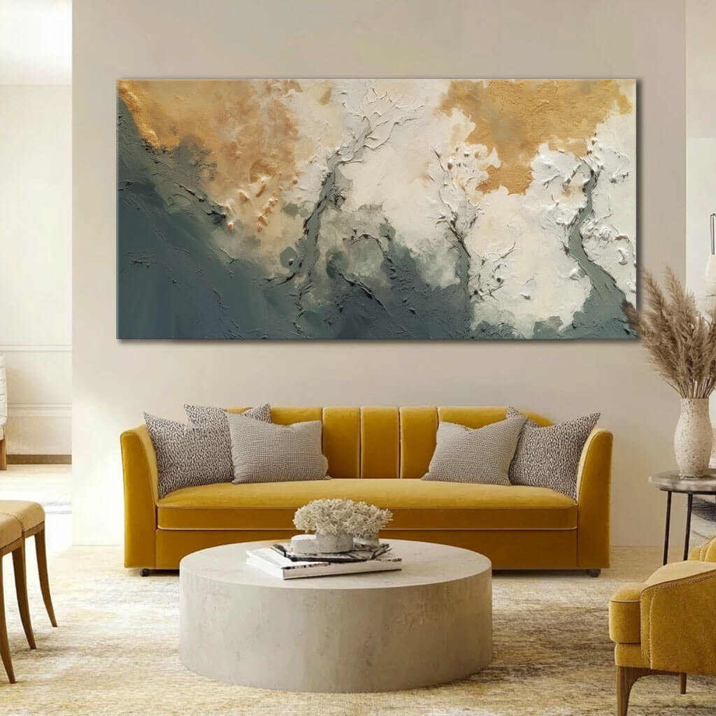 Golden Hues and Neutral Abstract Artwork for Modern Interiors - Trust The Flow - Hues Art Lab