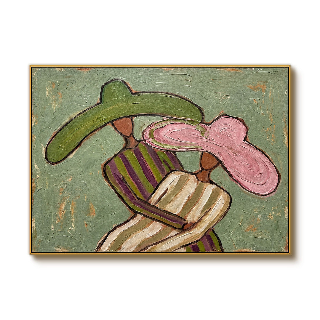 textured Western cowgirl wall art in sage green pink and beige on a clean white background