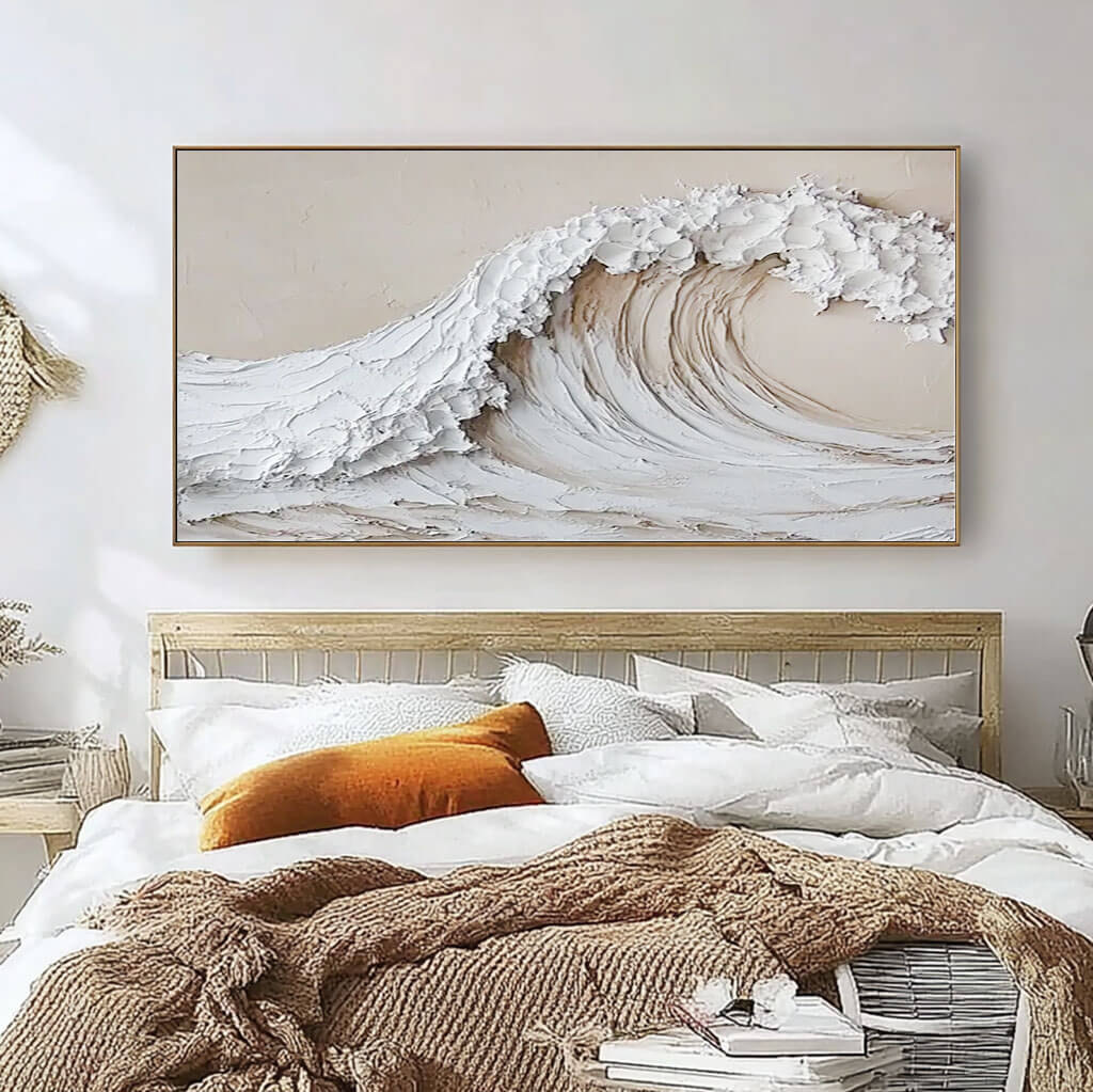 Plaster Textured Canvas Art Painting - Under the Wave I - Hues Art Lab