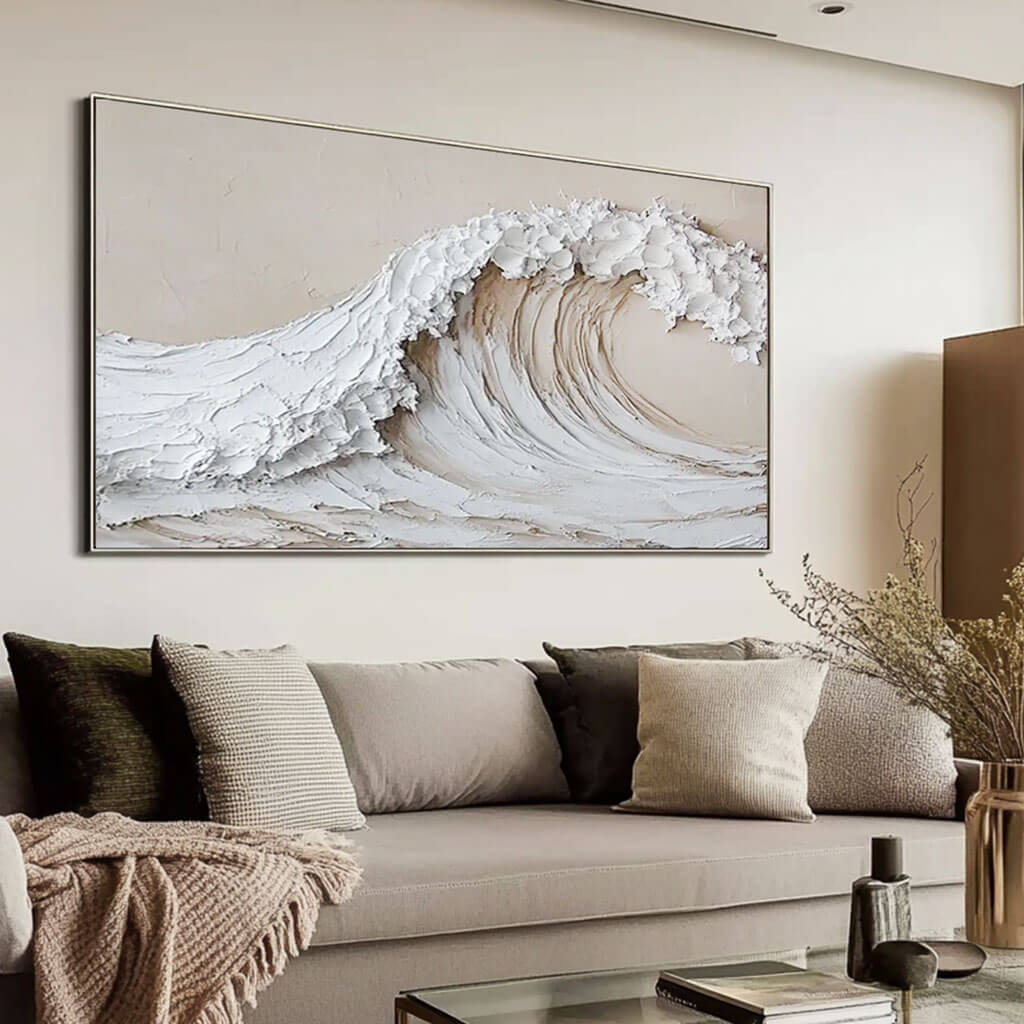 Plaster Textured Canvas Art Painting - Under the Wave I - Hues Art Lab