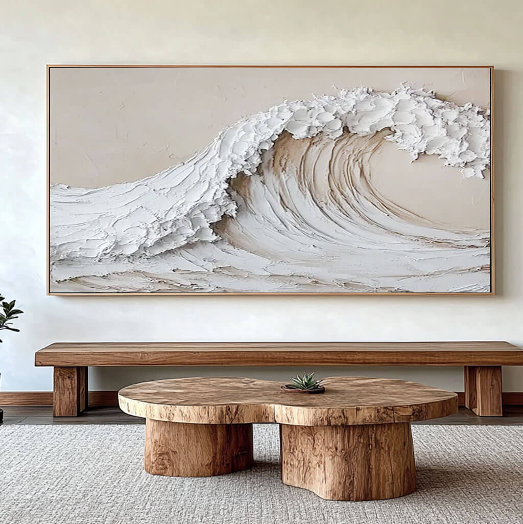 Plaster Textured Canvas Art Painting - Under the Wave I - Hues Art Lab