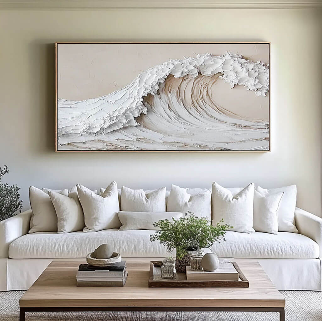 Plaster Textured Canvas Art Painting - Under the Wave I - Hues Art Lab