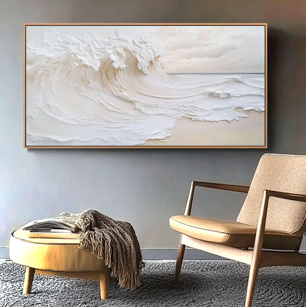 Plaster Textured Canvas Art Painting - Under the Wave - Hues Art Lab