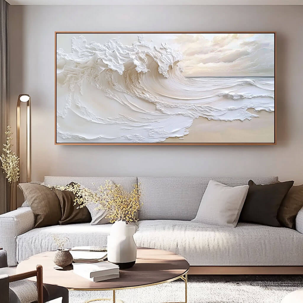 Plaster Textured Canvas Art Painting - Under the Wave - Hues Art Lab