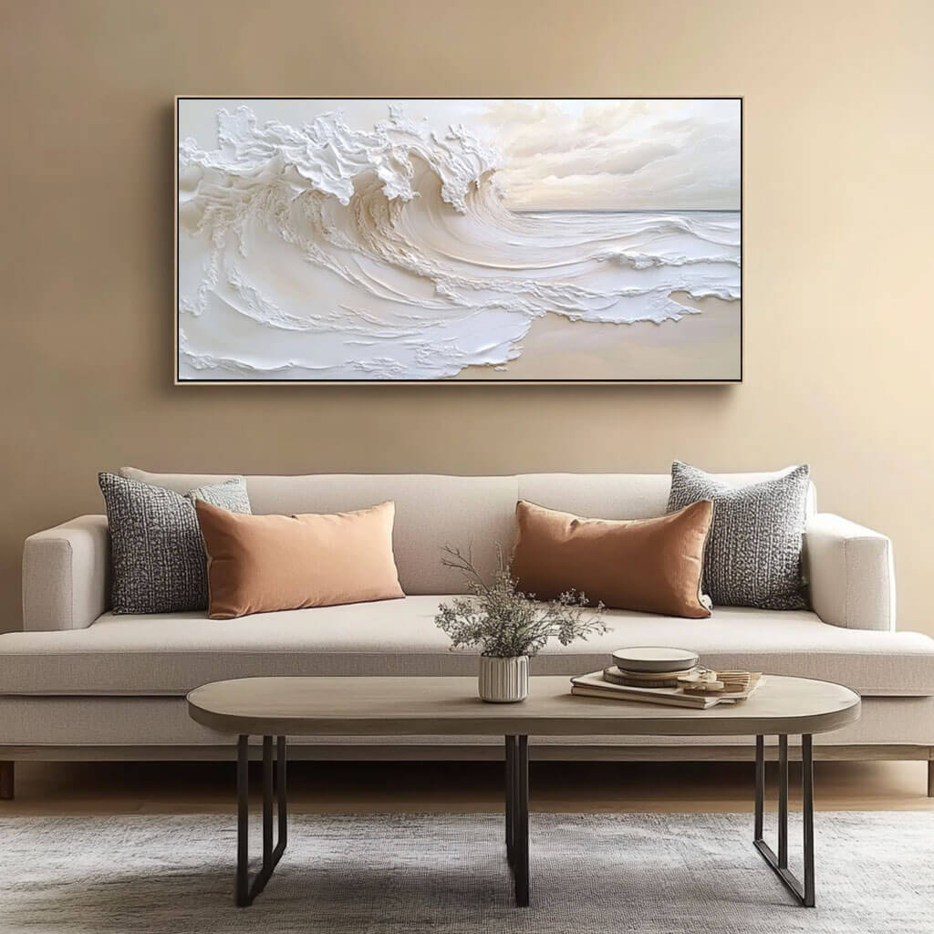 Plaster Textured Canvas Art Painting - Under the Wave - Hues Art Lab