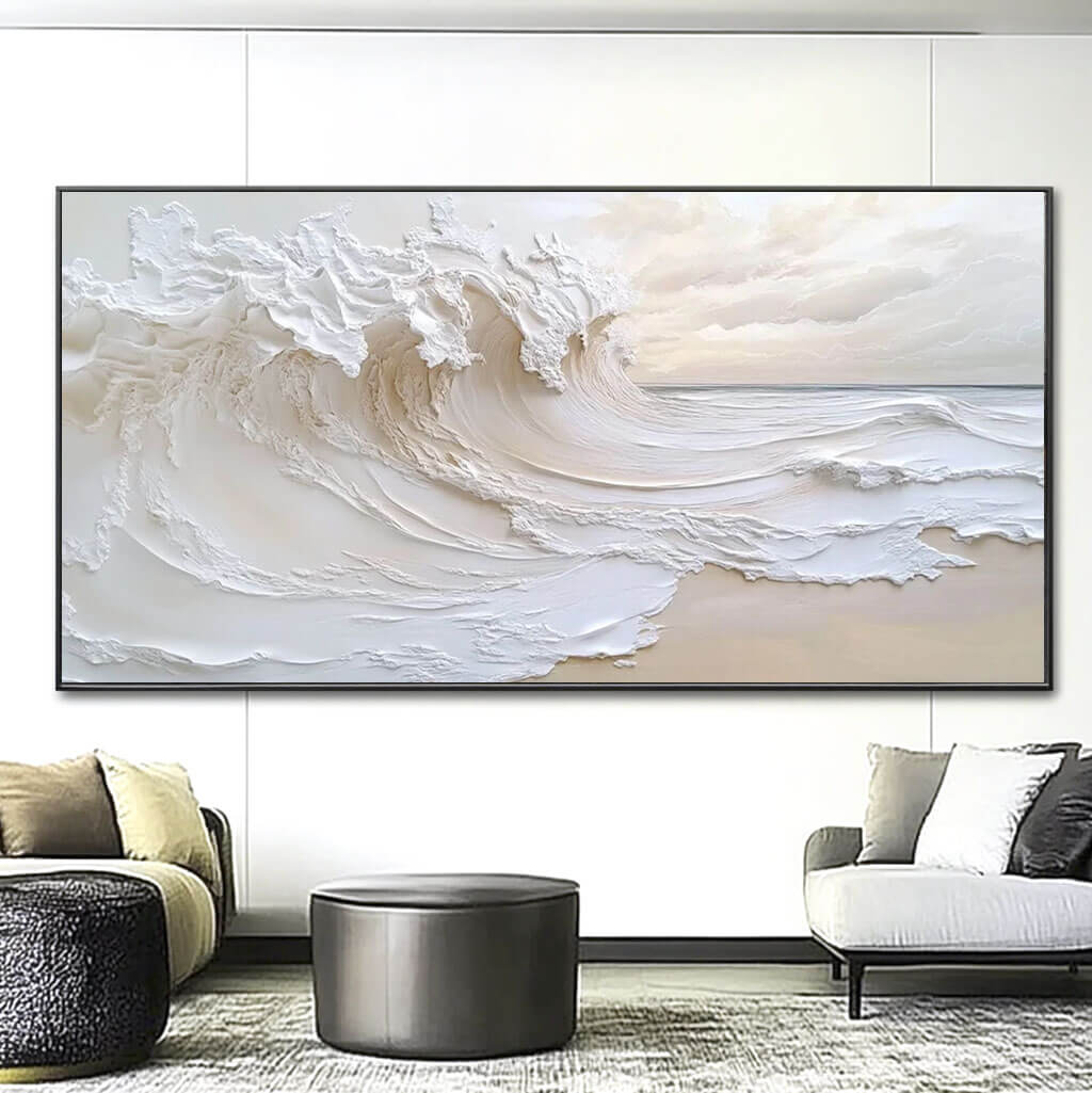 Plaster Textured Canvas Art Painting - Under the Wave - Hues Art Lab