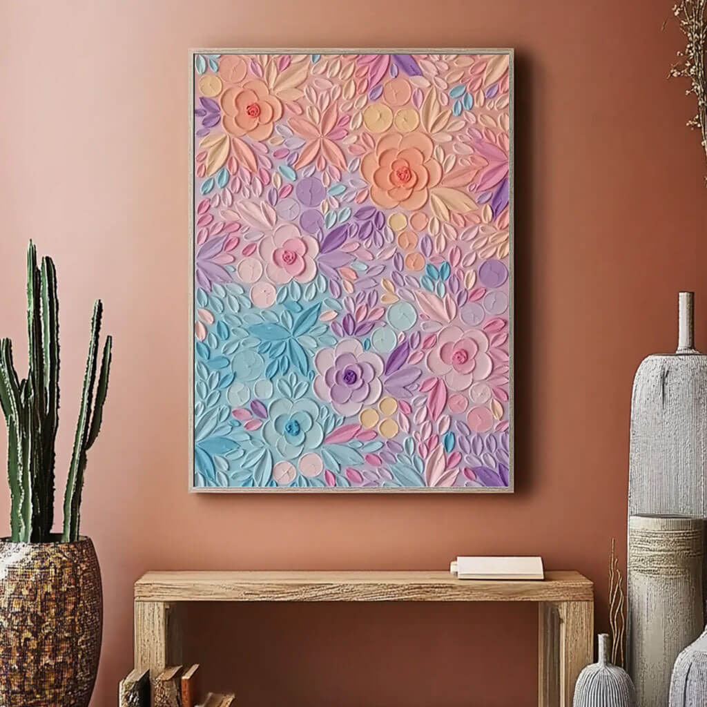 Hand-Painted Floral Textured Oil Painting in Pastel Colors - Elegant Modern Wall Art Decor   - Variety of Flowers - Hues Art Lab