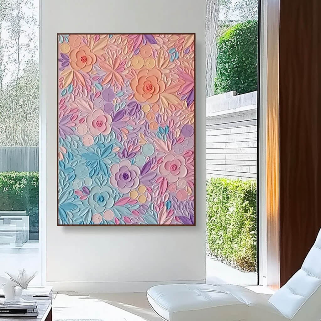 Hand-Painted Floral Textured Oil Painting in Pastel Colors - Elegant Modern Wall Art Decor   - Variety of Flowers - Hues Art Lab