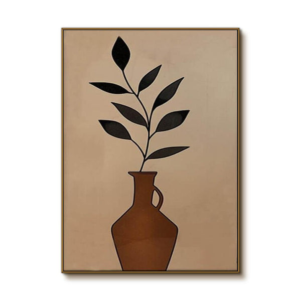 Minimalist Abstract Wall Art Painting - Vase with Leaves - Hues Art Lab