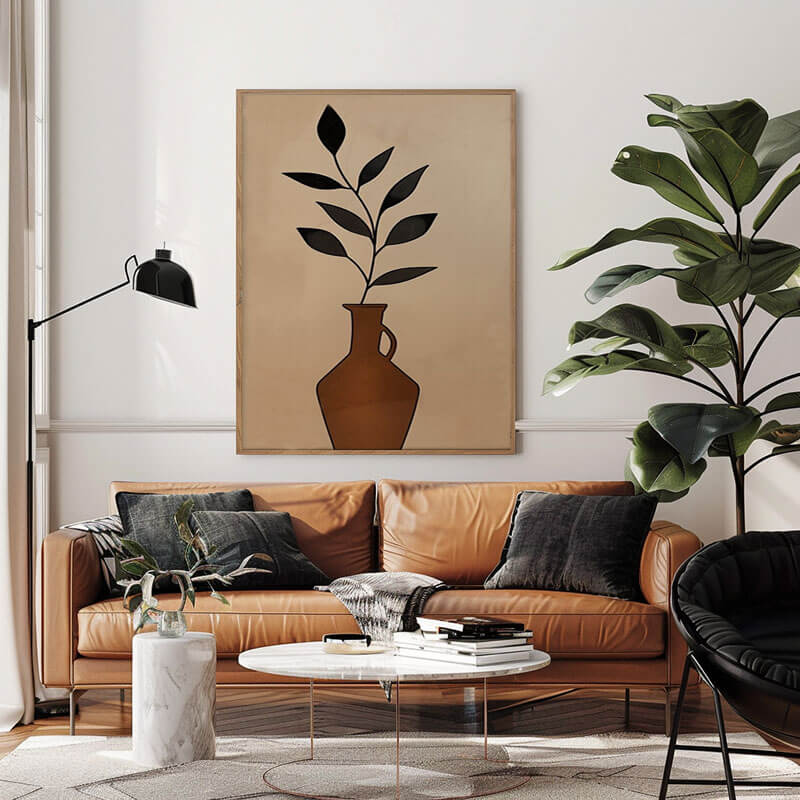 Minimalist Abstract Wall Art Painting - Vase with Leaves - Hues Art Lab