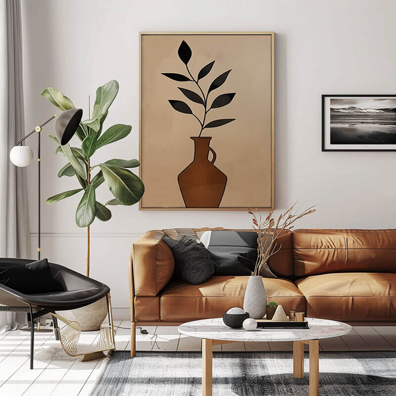 Minimalist Abstract Wall Art Painting - Vase with Leaves - Hues Art Lab