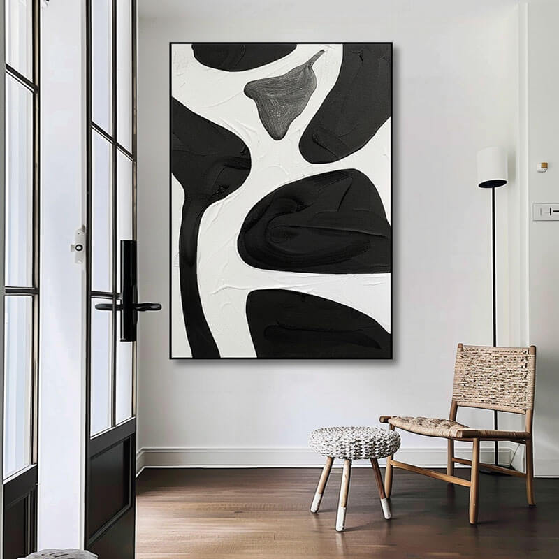 Black and White Abstract Art Painting - Vestiges of Creation - Hues Art Lab