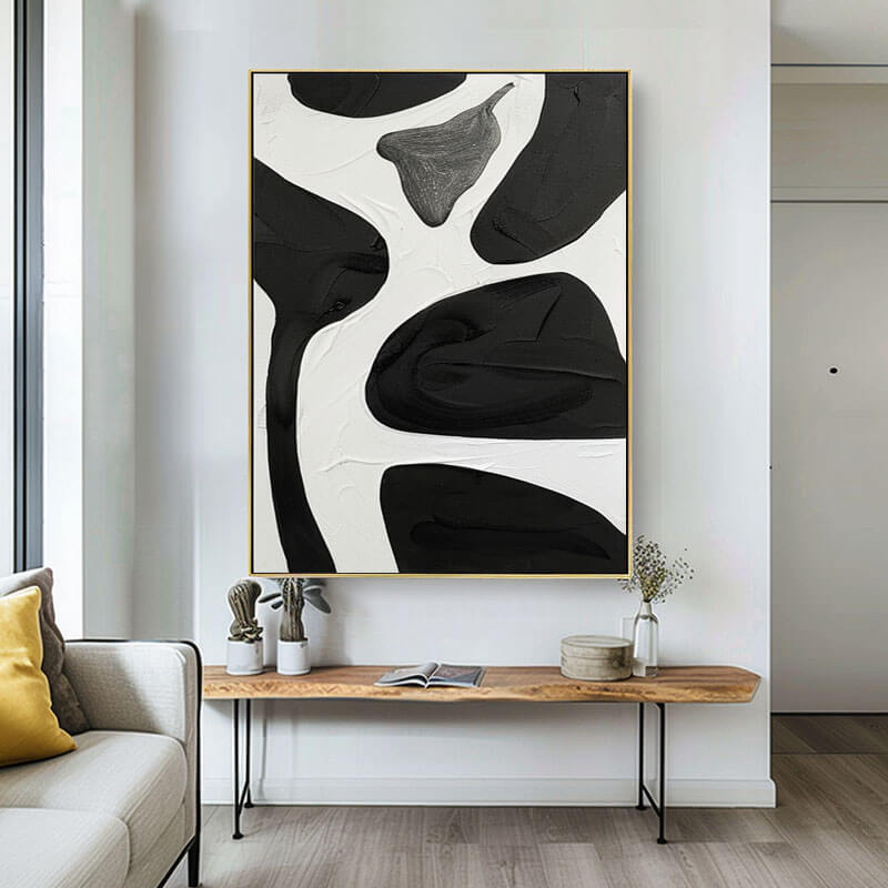 Black and White Abstract Art Painting - Vestiges of Creation - Hues Art Lab