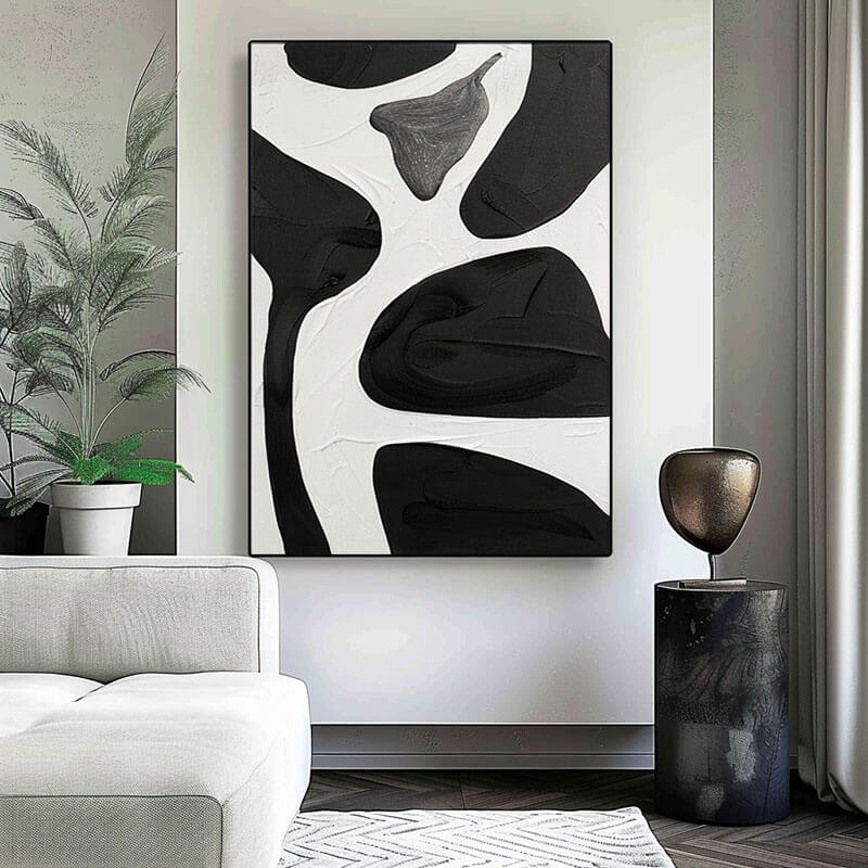 Black and White Abstract Art Painting - Vestiges of Creation - Hues Art Lab