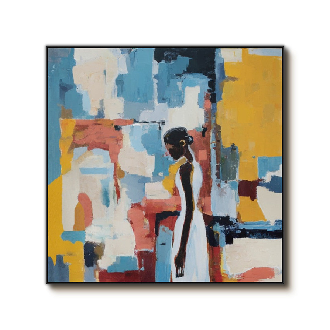 Vibrant Contemplation woman portrait artwork with vivid contemplative color