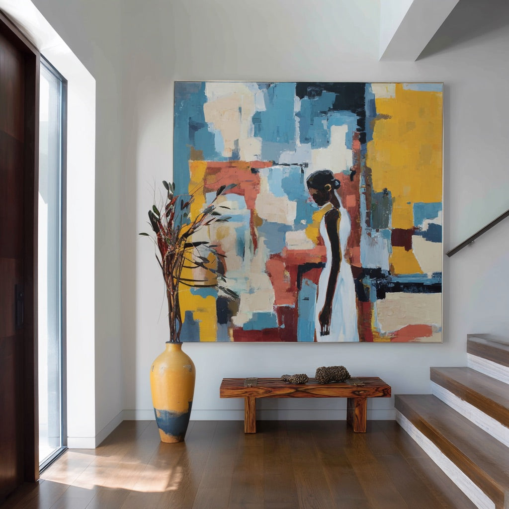 Vibrant Contemplation modern abstract woman portrait wall art by Hues Art Lab