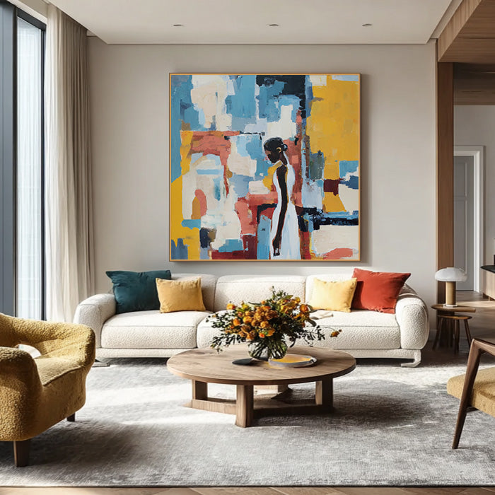 Vibrant Contemplation modern painting with thoughtful mood and bright color