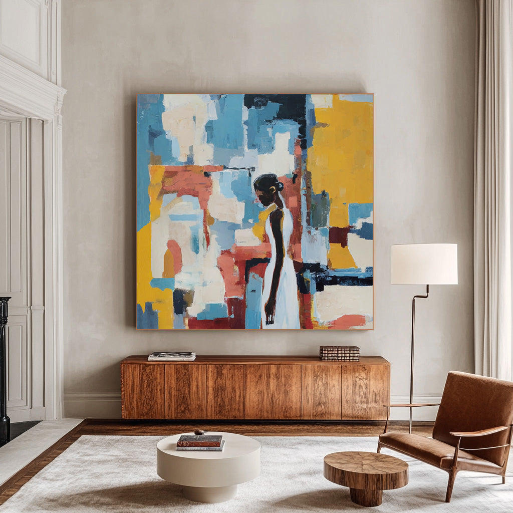 Vibrant Contemplation large colorful female portrait wall art for contemporary decor
