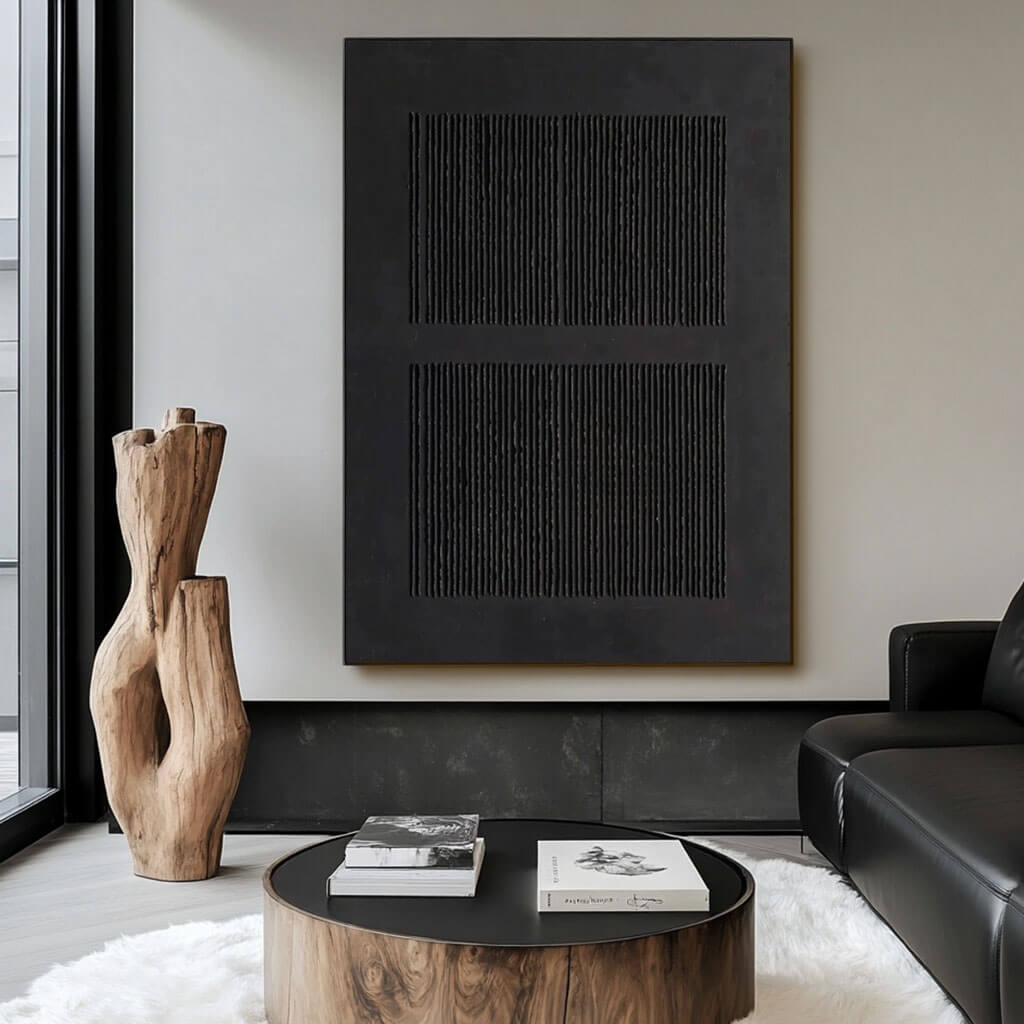 Minimalist Textured Wall Art Painting - Vibration Black - Hues Art Lab